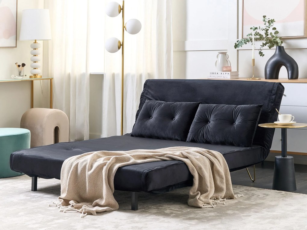 Sofá-cama de 2 lugares em veludo preto VESTFOLD Beliani