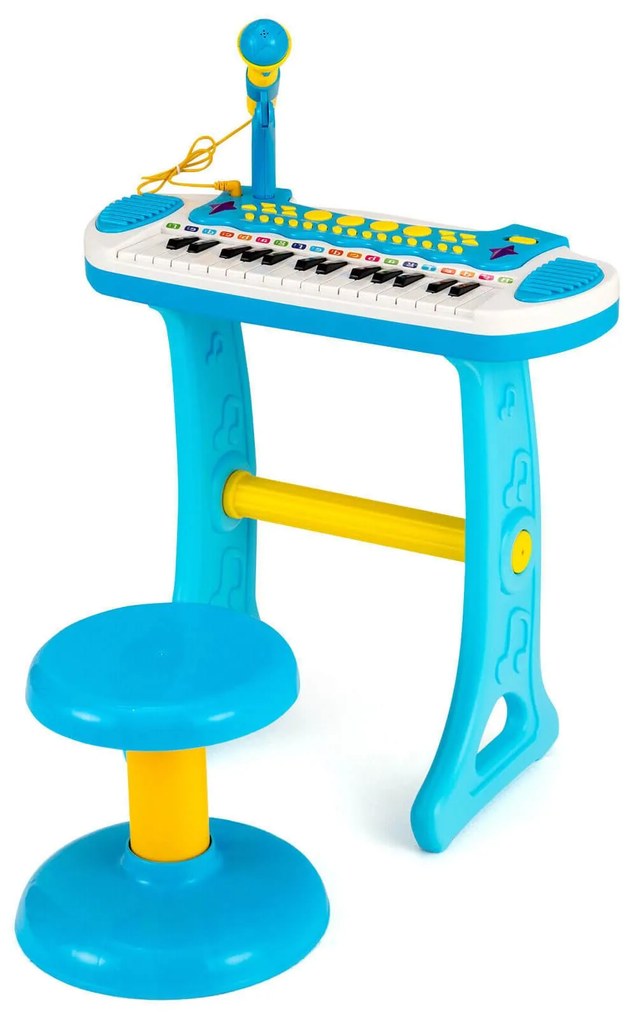 Teclado de piano infantil de 31 teclas com microfone e vários sons para maiores de 3 anos - rosa