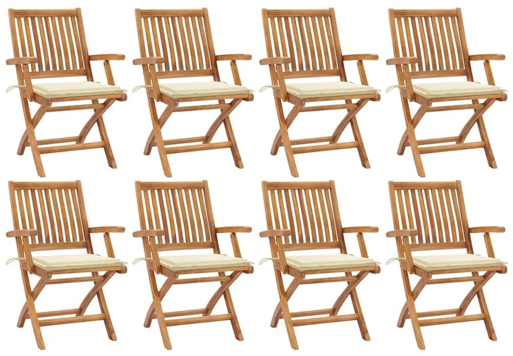 vidaXL Cadeiras de jardim dobráveis c/ almofadões 8 pcs teca maciça
