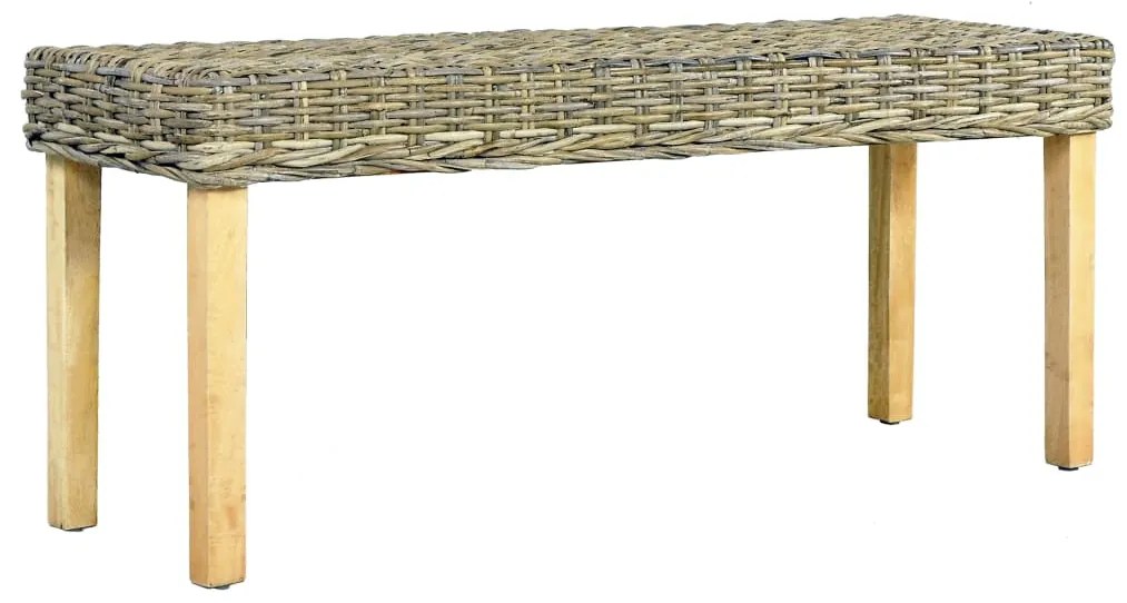 vidaXL Banco 110cm vime Kubu natural e madeira maciça de mogno