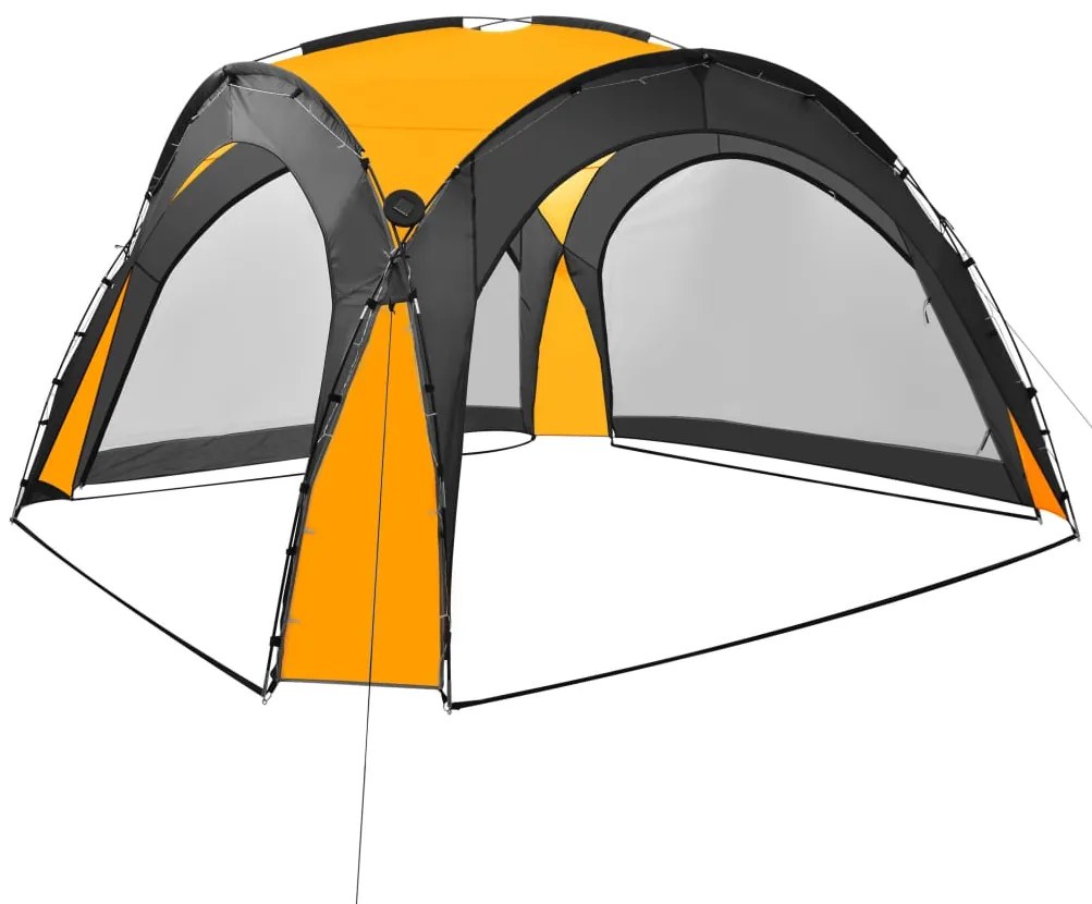 Tenda festas com LED e 4 paredes laterais 3,6x3,6x2,3 m amarelo