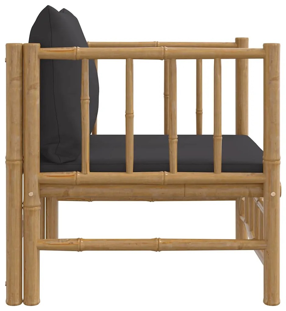 Sofá de jardim com almofadões bambu cinzento-escuro