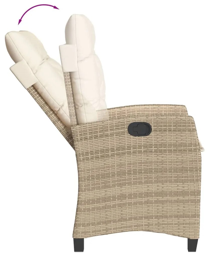 7 pcs conjunto de jantar p/ jardim com almofadões vime PE bege