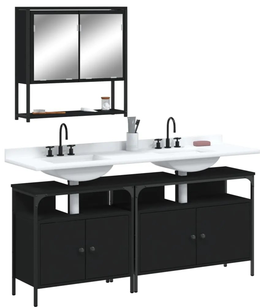 vidaXL 3 pcs conjunto móveis casa de banho derivados de madeira preto