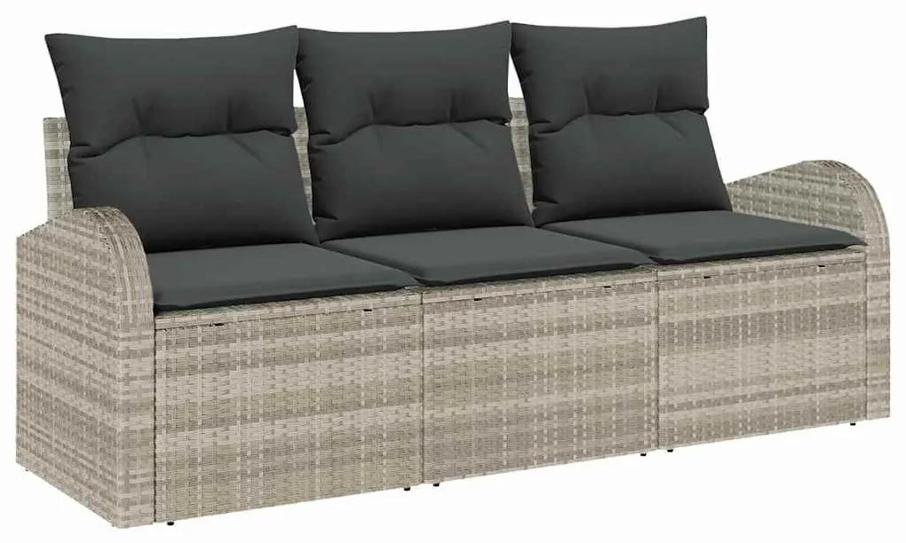 Conjunto de Sofá de Jardim vidaXL 3 Peças com Almofadas Cinza Claro de