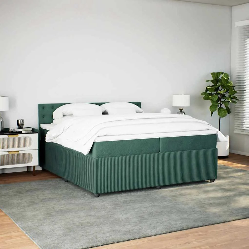 Cama com molas/colchão 200x200 cm veludo verde-escuro