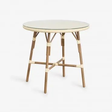 Mesa De Cozinha Redonda Ø80 Cm Em Alumínio E Rattan Sintético Brielle Bistro Beige Creme - Sklum