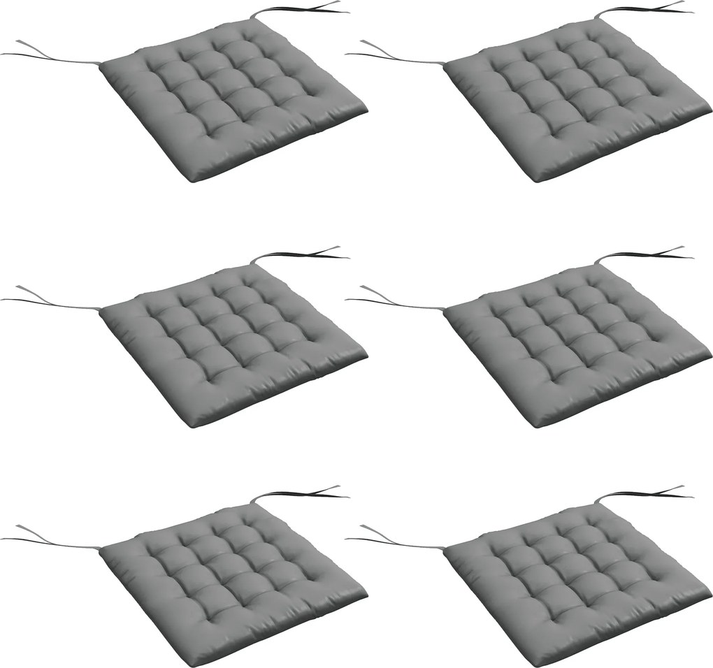 Outsunny Conjunto de 6 Almofadas para Cadeiras de Jantar 40x40 cm 6 Unidades Almofadas para Cadeiras de Jardim Acolchoadas com Fitas Cinzento | Aosom Portugal