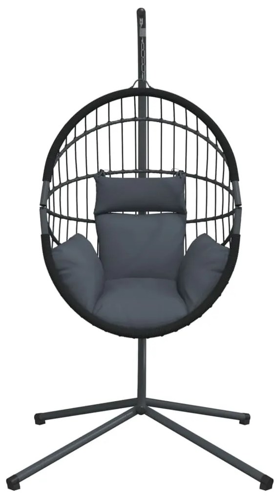 Cadeira forma de ovo suspensa c/ suporte vime/aço antracite