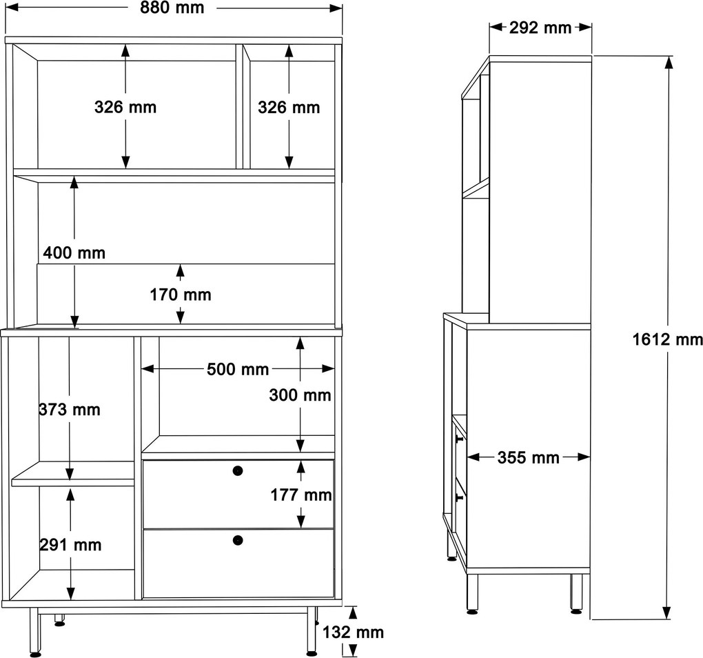 Armário Alto de Cozinha "Toledo" - Carvalho e Antracite- 88x161.2x35.5