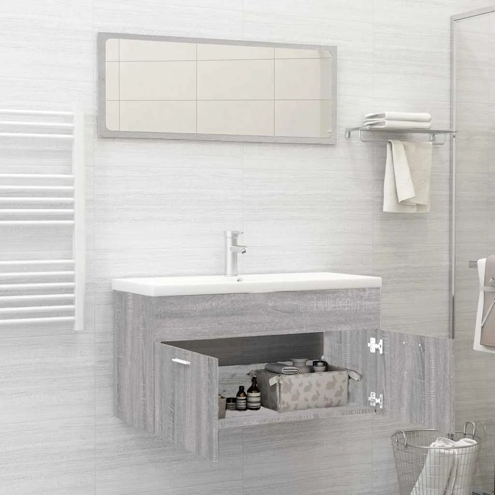 2 pcs conjunto móveis WC derivados de madeira sonoma cinza
