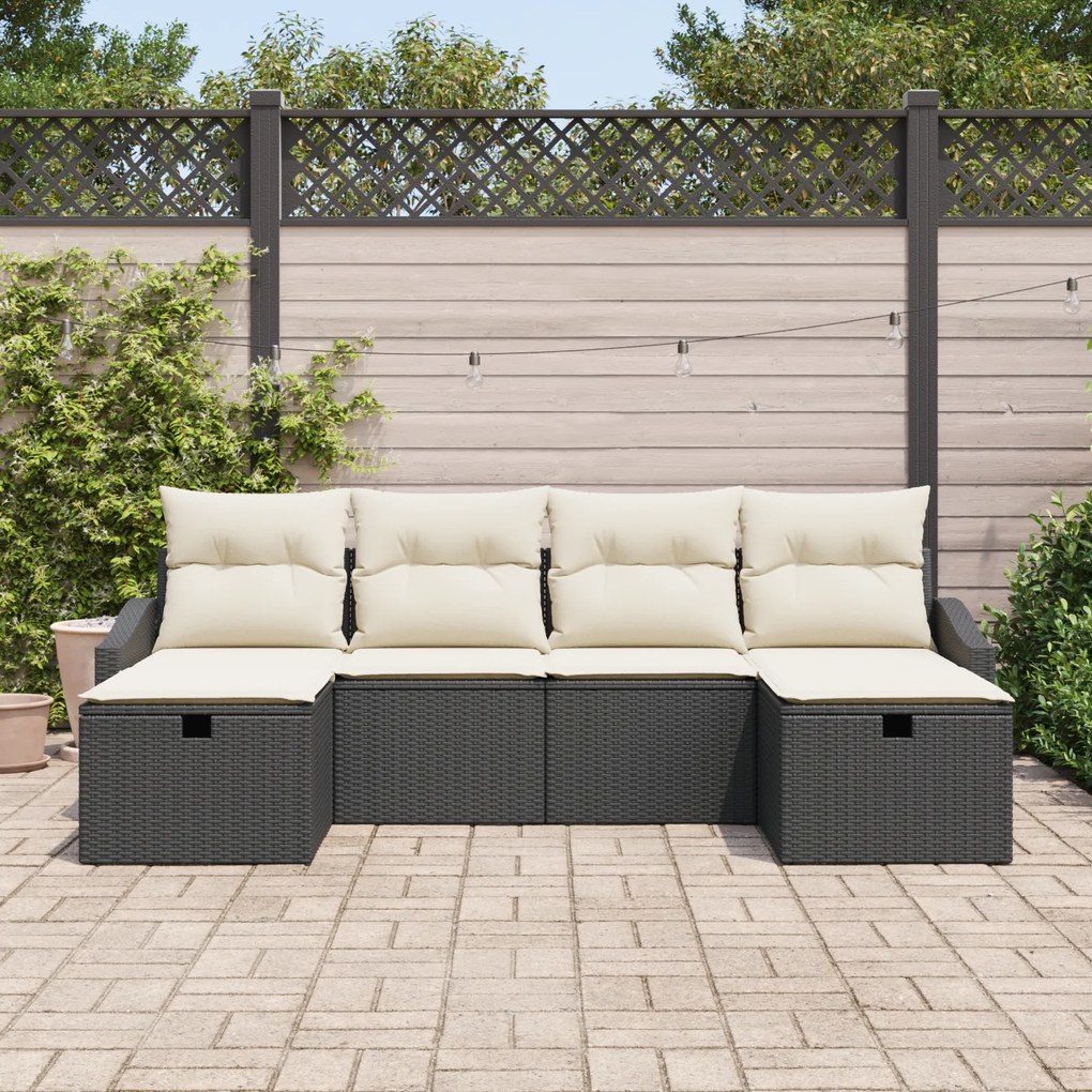 Conjunto de Sofá de Jardim de 6 Peças com Almofadas Preto Rattan Polip