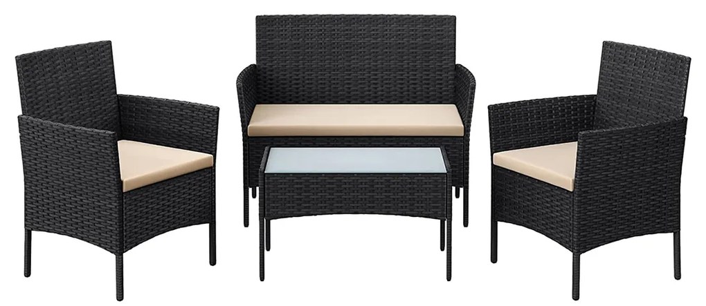 Conjunto de móveis de jardim para varanda SONGMICS GGF004B05, conjunto de móveis de jardim em polietileno de polipropileno, móveis de pátio para áreas externas, varanda e jardim, preto, cinza-claro