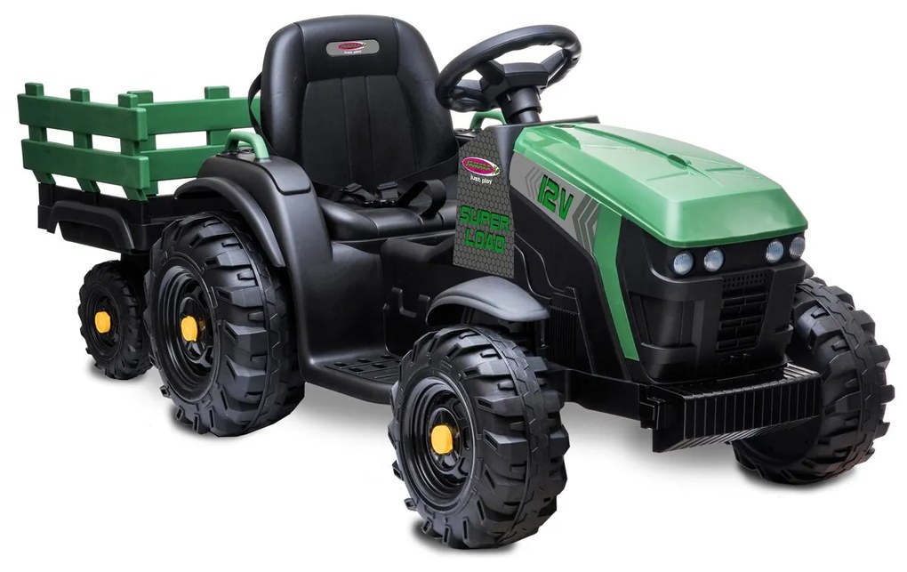 Trator elétrico infantil Super Load com reboque verde 12V