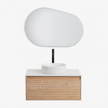 Conjunto De Móvel De Casa De Banho Em Madeira De Freixo Tedrik Castanho Fresno & Cerâmica Redonda Branca Ø40 Cm Lenka & Oval - Sklum