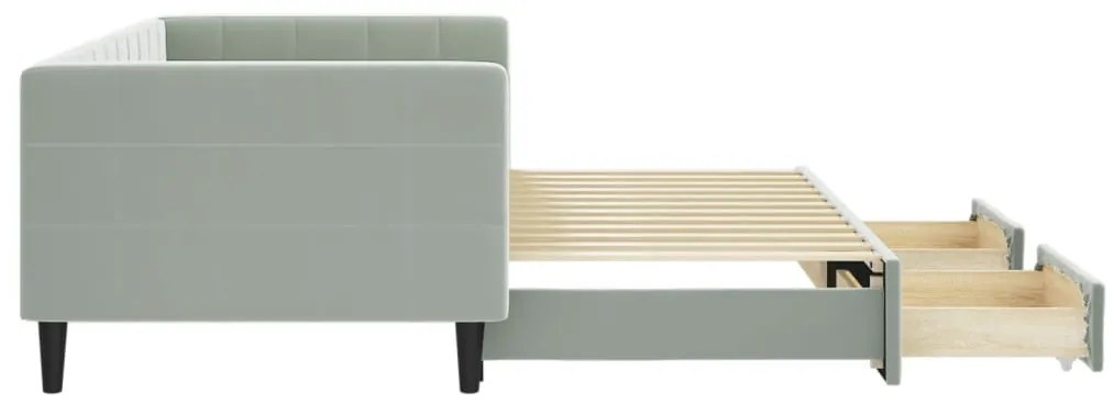 Sofá-cama c/ gavetão e gavetas 90x200 cm veludo cinzento-claro