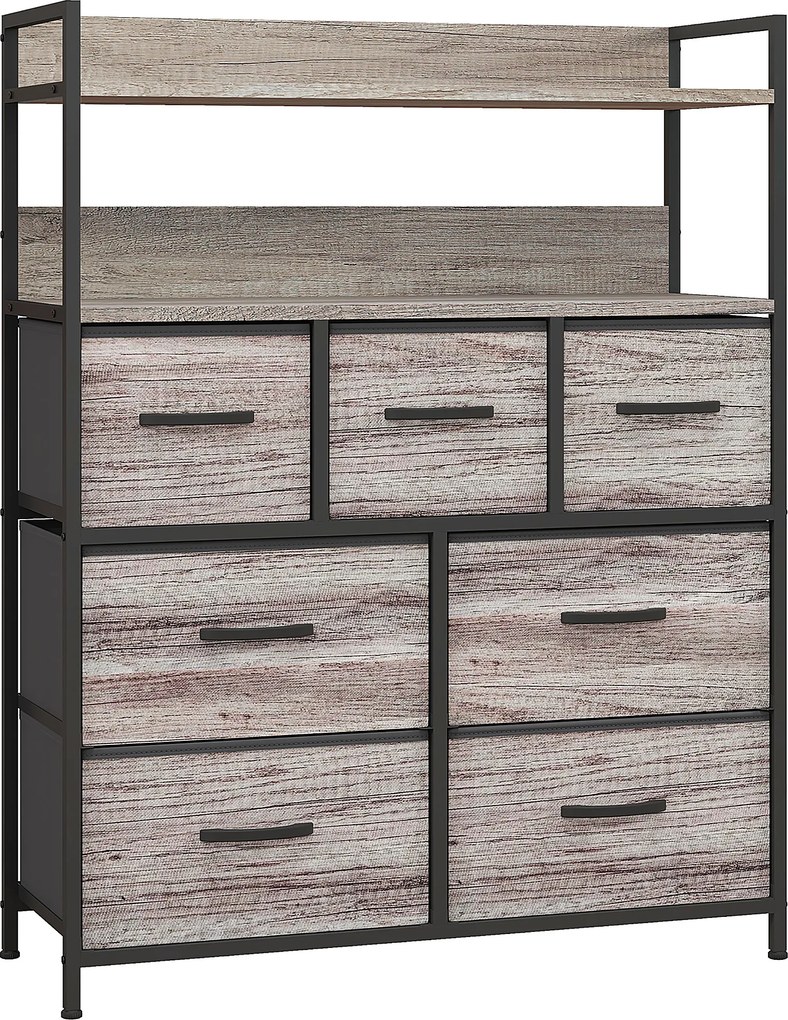 HOMCOM Cômoda 7 Gavetas em Tecido com Prateleiras Abertas 79x29x101 cm Cinza | Aosom Portugal