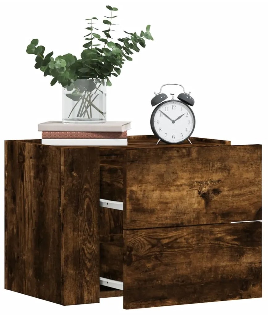 vidaXL Mesa de cabeceira de parede 45x30x35 cm carvalho fumado