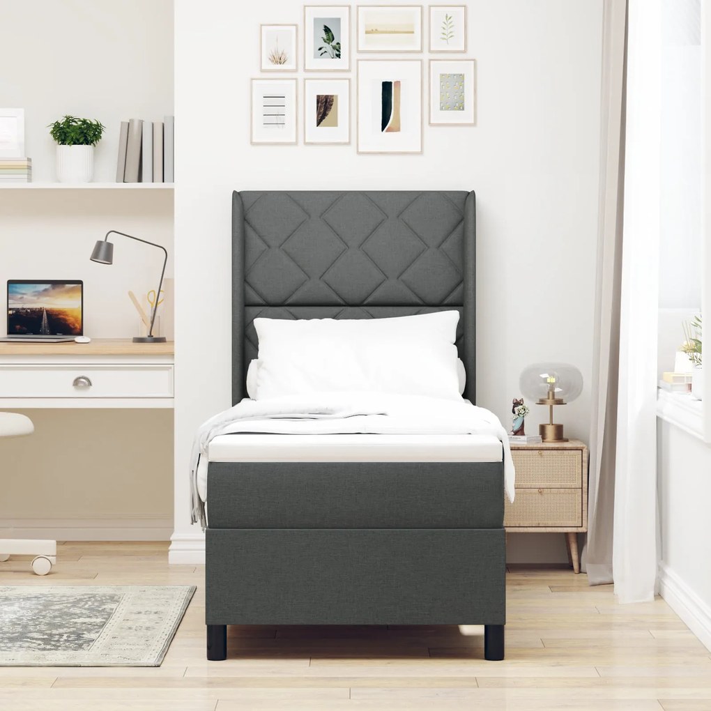 Cama Box Spring vidaXL com Colchão e LED Cinza Escuro 90x190 cm Tecido