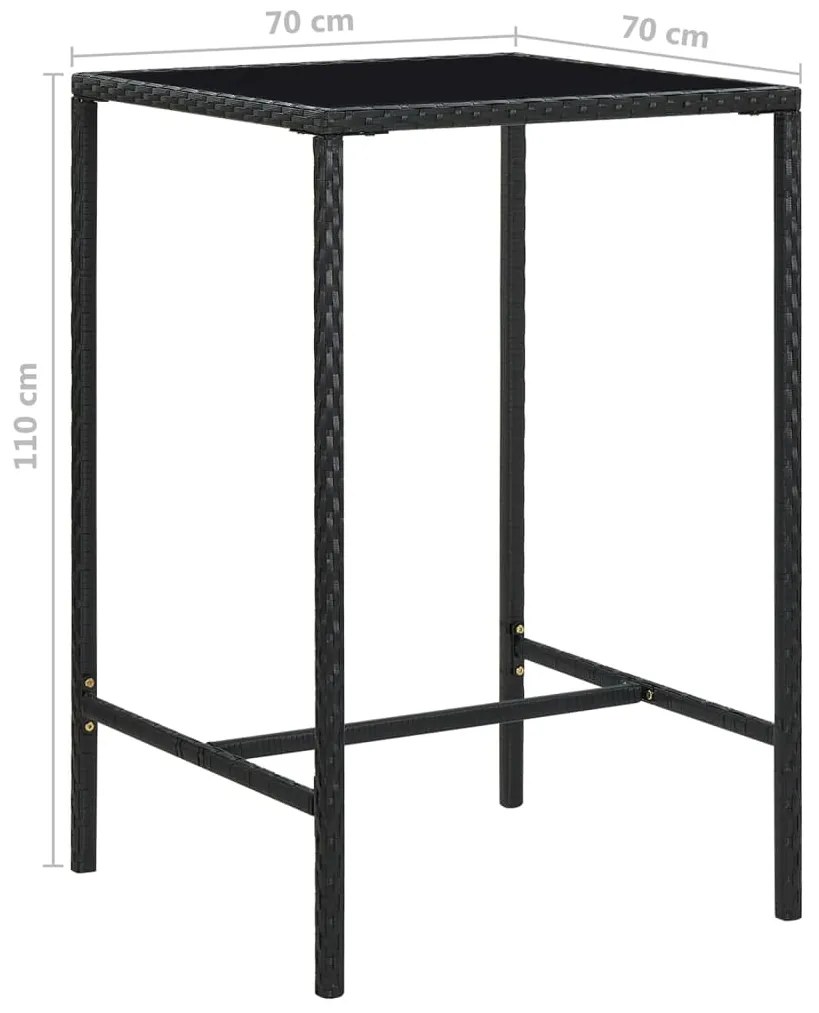 3 pcs conjunto de bar para jardim com almofadões vime PE preto
