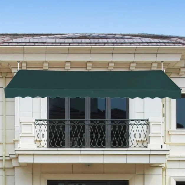Toldo 400 cm telescópico e retrátil resistente aos raios UV impermeável com manivela altura regulável para janela varanda jardim Verde