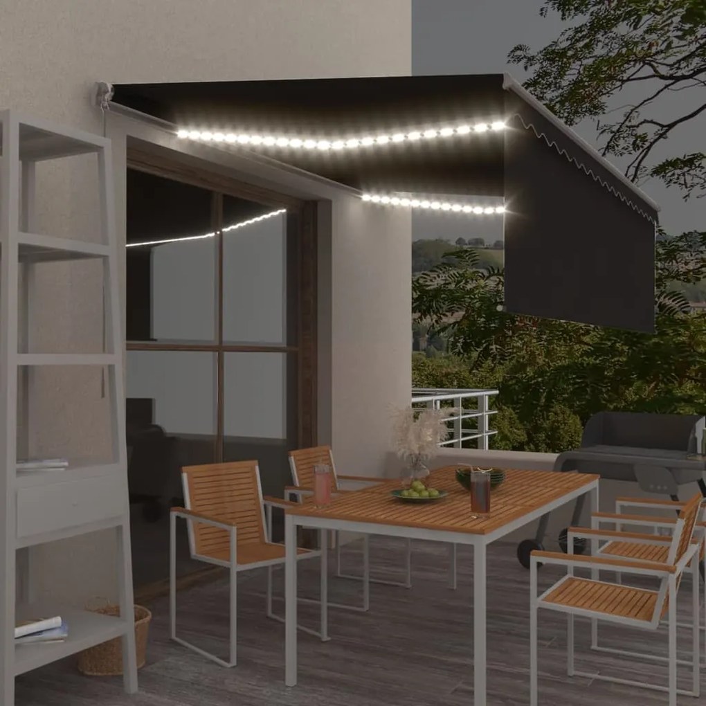 Toldo retrátil manual com estore e luzes LED 4,5x3 m antracite