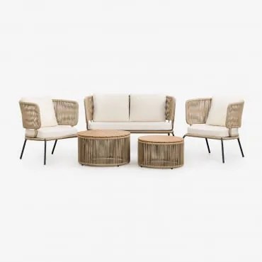 Conjunto De Jardim De 5 Peças Com Sofá De 2 Lugares, 2 Poltronas E 2 Mesas De Centro Calipso Natural - Sklum