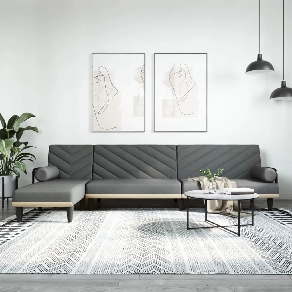 vidaXL Sofá-cama em forma de L 260x140x70 cm tecido cinzento-escuro