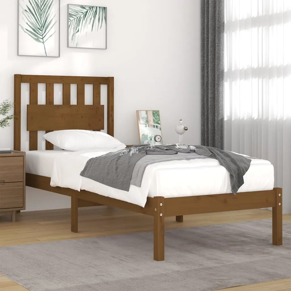 vidaXL Estrutura de cama 100x200 cm pinho maciço castanho mel