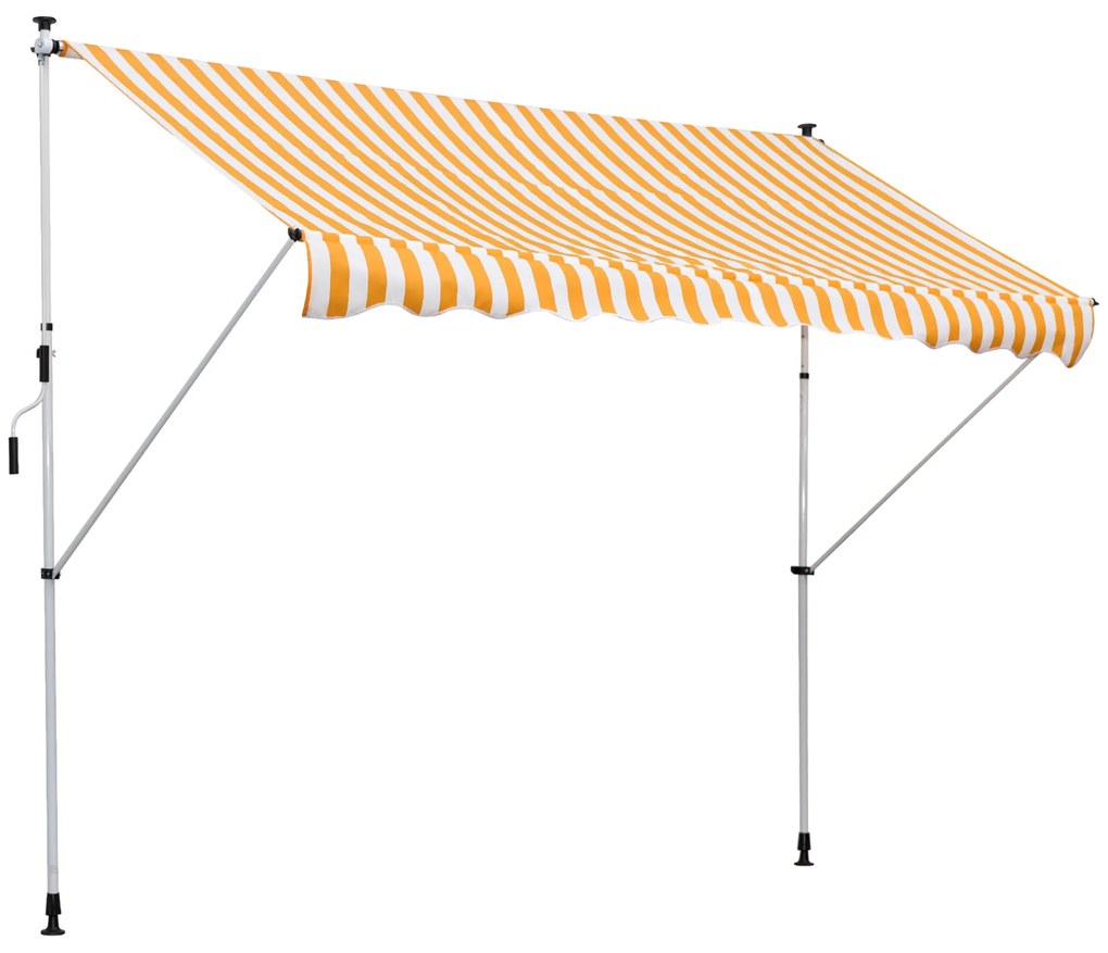 Toldo Portátil 3x1,5m Manual Dobrável de Alumínio Altura Regulável com Manivela para Terraço Jardim Amarelo e Branco