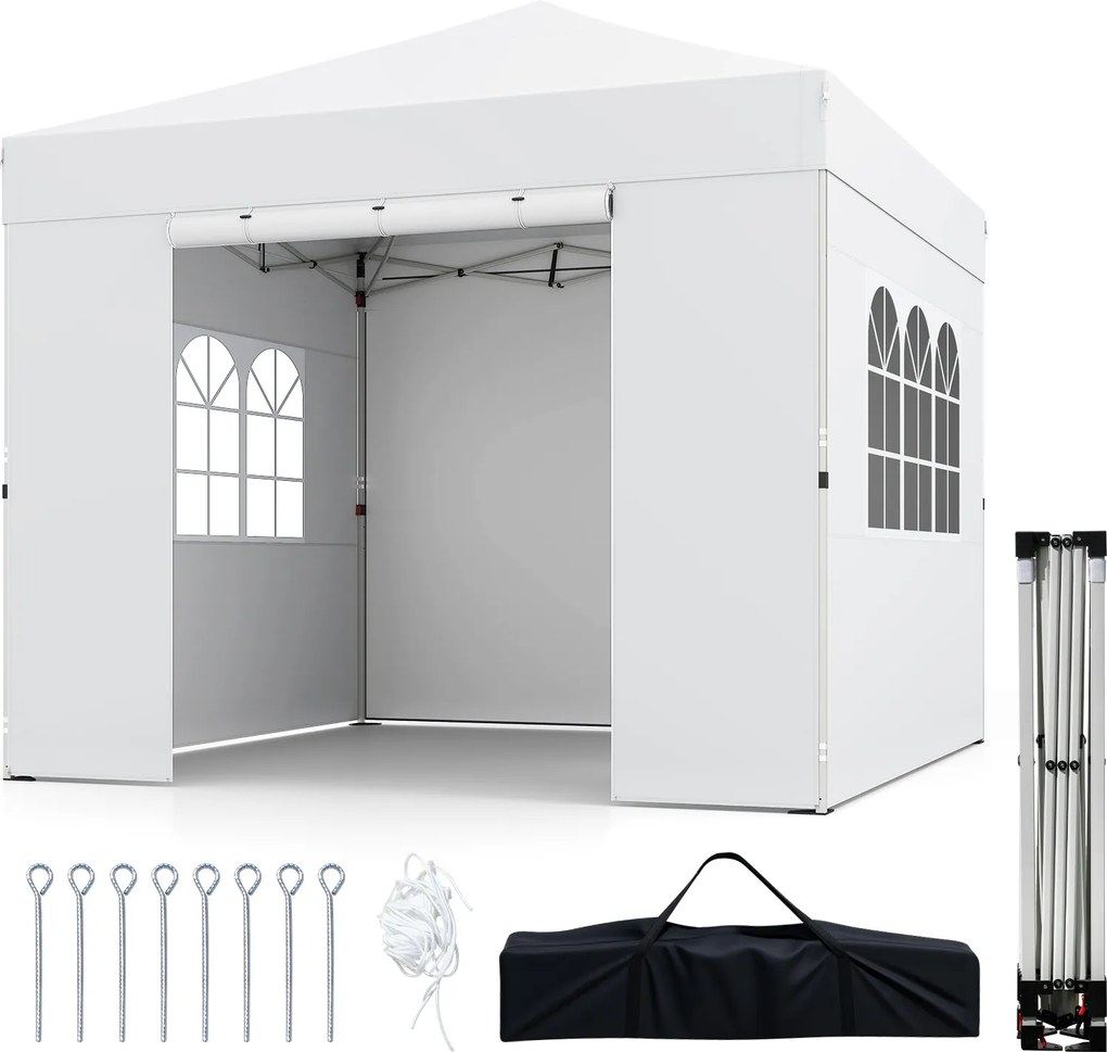 Tenda de Jardim Dobrável feiras, eventos, festas, 300 x 300 x 284 cm, 4 Paredes Removíveis, Branco