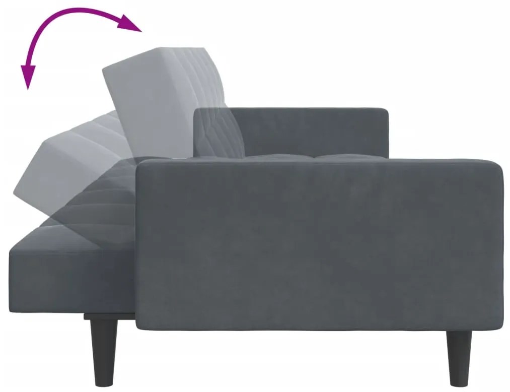 Sofá-cama 2 lugares c/ apoio de pés veludo cinzento-escuro