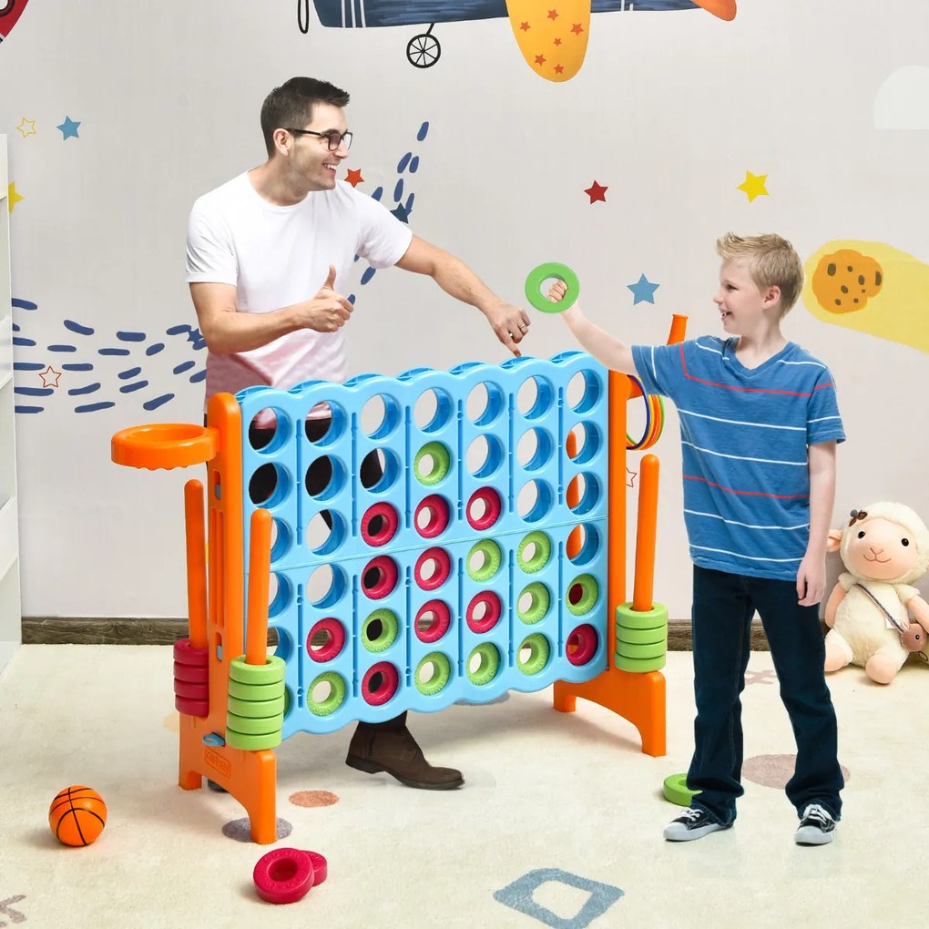 Jogo infantil super divertido Conecta 4 para crianças e adultos ao ar livre com cesto e jogo de argolas bundle 42 peças Laranja