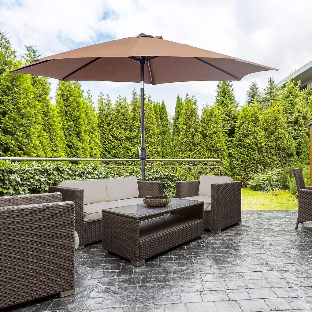 Chapéu de Sol de Jardim Ø295x250cm com Manivela Chapéu de Sol Exterior com Mecanismo de Inclinação e Mastro Desmontável de Metal para Terraço Piscina