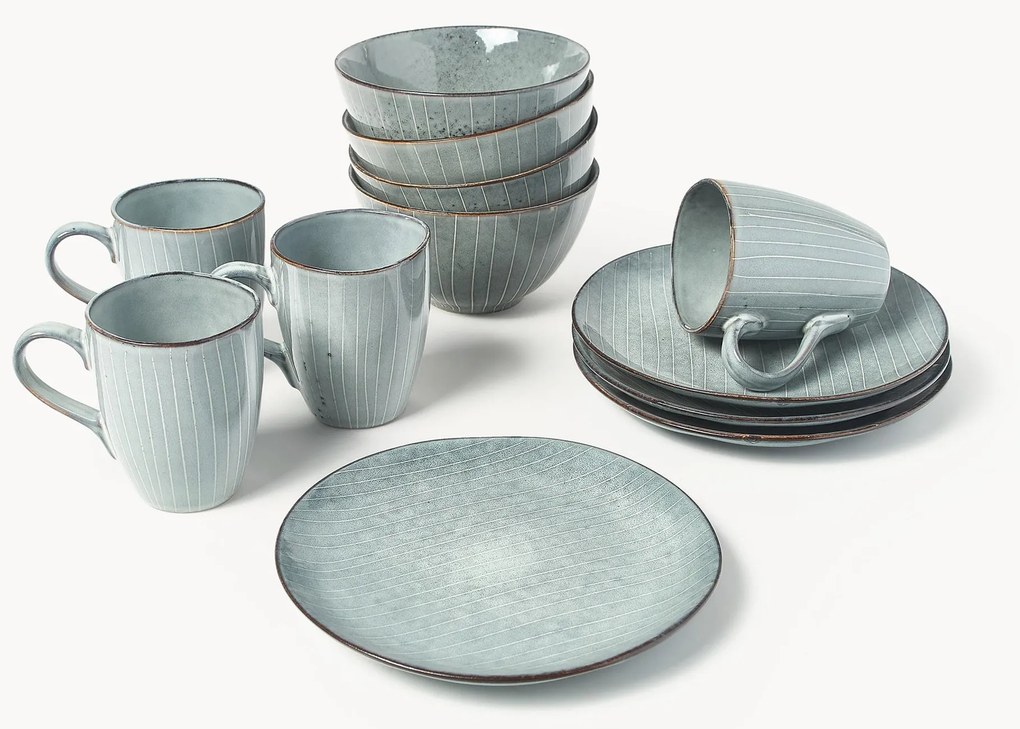 Conjunto de pequeno-almoço artesanal Nordic Sea, 4 pessoas, 12 uni.