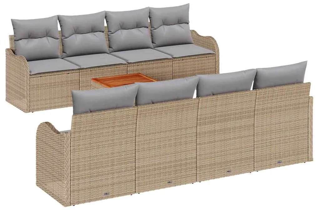Conjunto de Sofá de Jardim 9 Peças com Almofadas Bege em Rattan Sintét