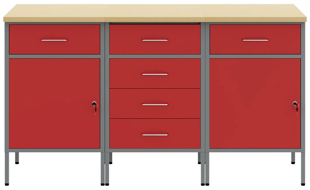 Conjunto de Armários de Trabalho 3 Peças vidaXL Vermelho e Cinza em Ma