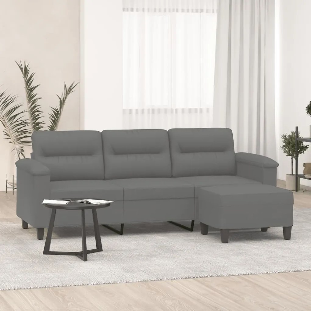 vidaXL Sofá de 3 lugares c/ apoio de pés 180cm microfibra cinza-escuro