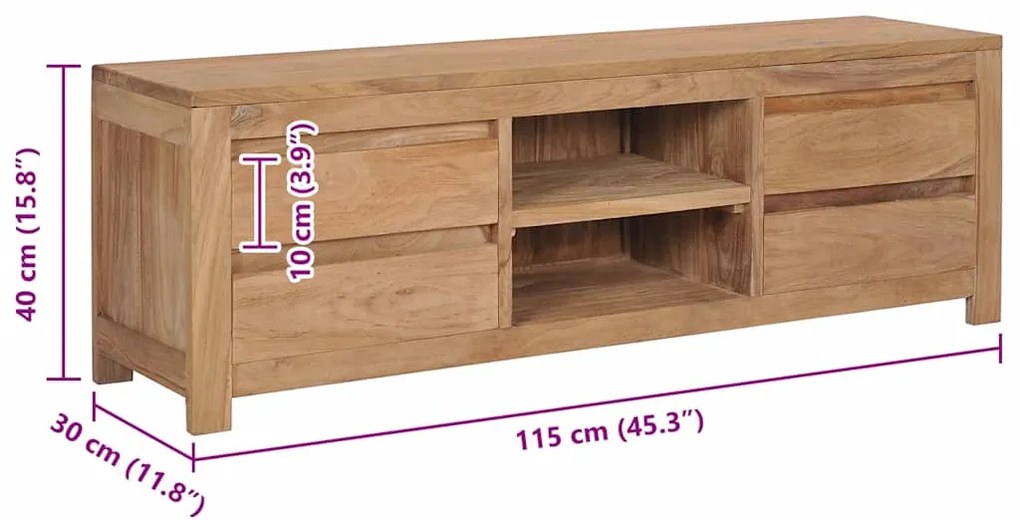 Móvel de TV 115x30x40 cm madeira teca maciça
