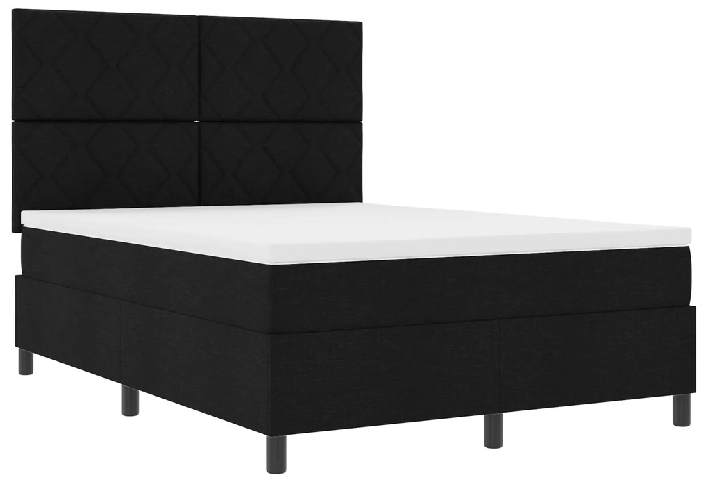 Cama Box Spring com colchão preta 140x200 cm tecido