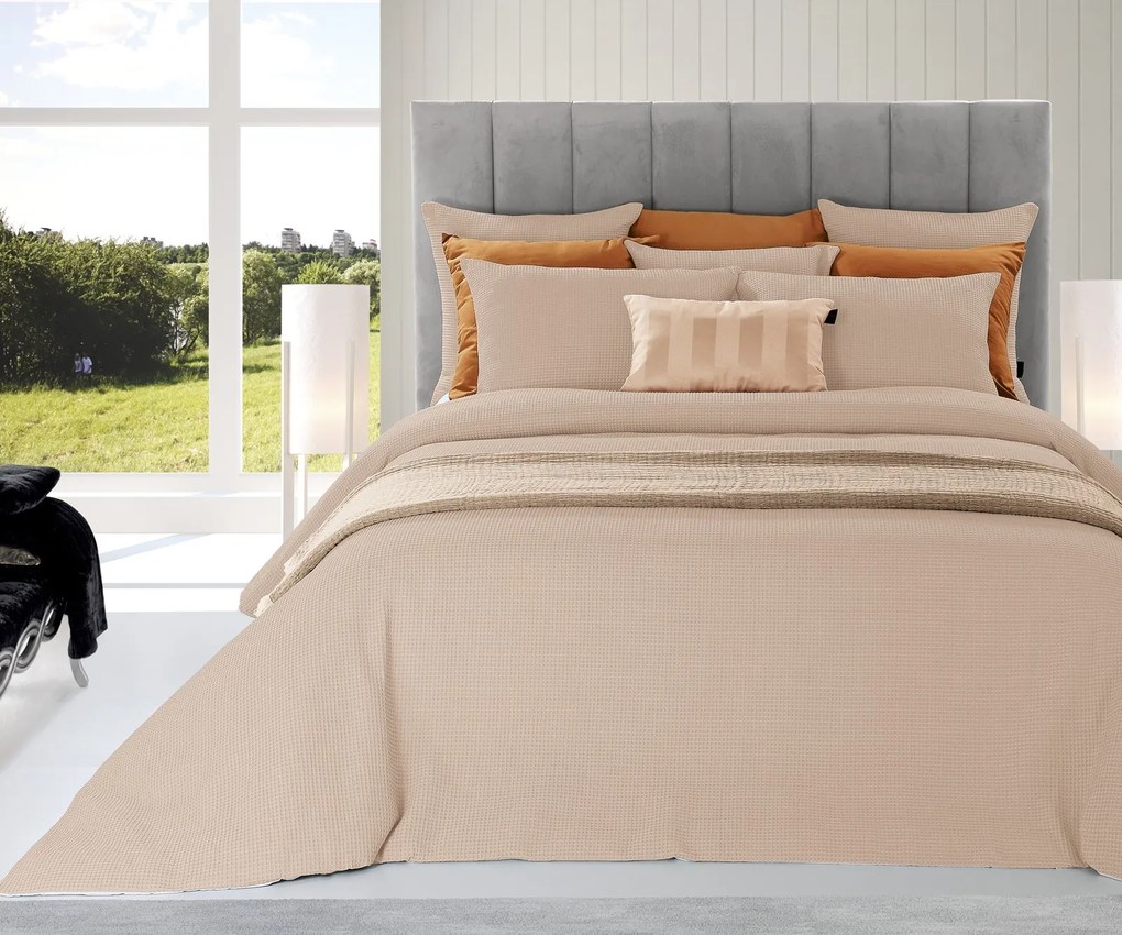 JOGO SACO CAMA  TEXTURA FAVO - COR TAUPE: 1 saco P/ Edredão 240x240 cm + (2) fronhas 50x70 cm