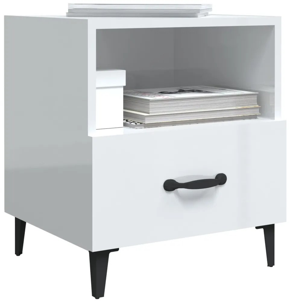 Mesas de cabeceira 2 pcs madeira processada branco brilhante