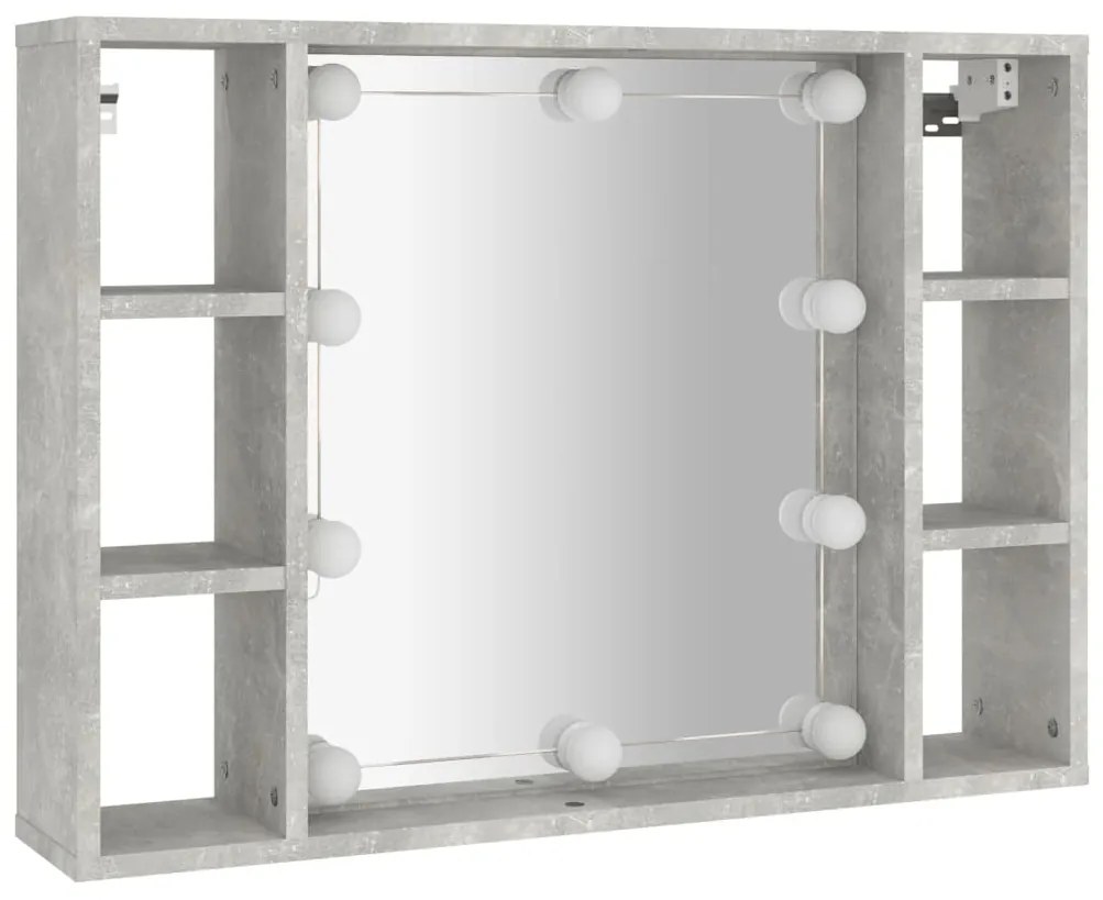 Armário espelhado com LED 76x15x55 cm cinzento cimento