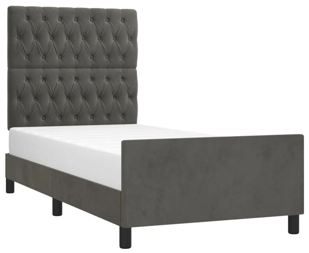 Estrutura de cama c/ cabeceira 90x190 cm veludo cinzento-escuro