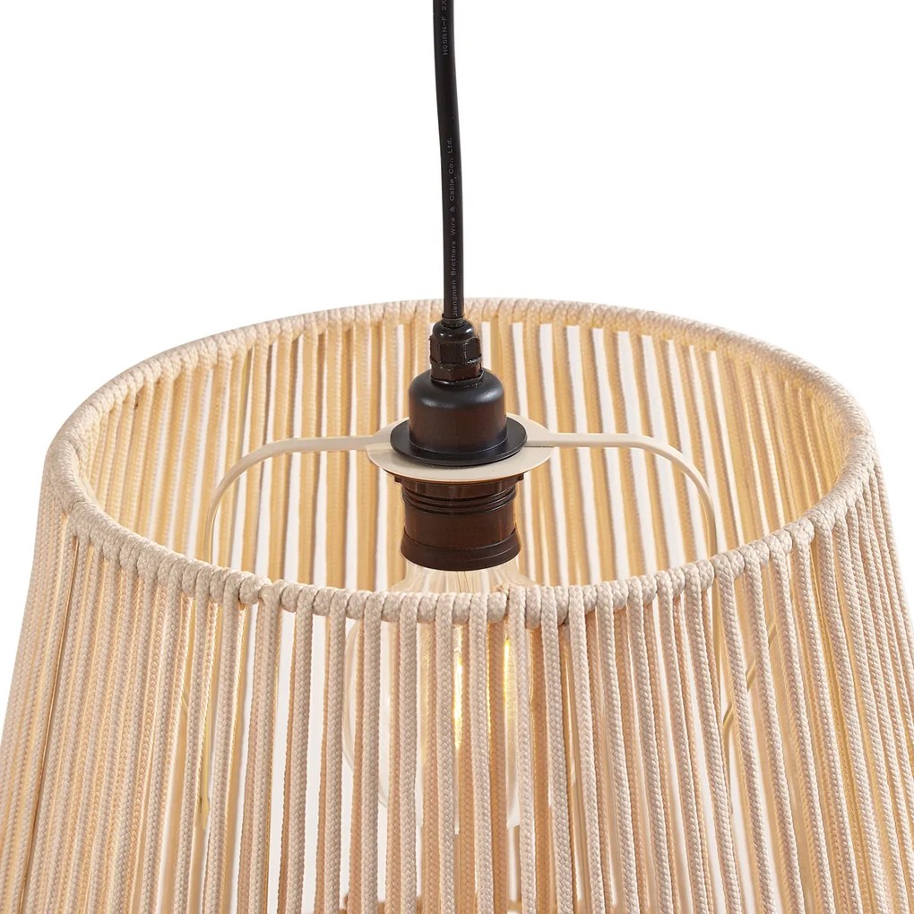 Candeeiro suspenso para exterior preto com abajures de corda bege 3-luzes IP44 - Cava Japandi