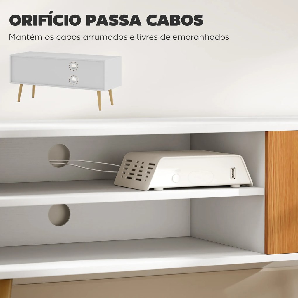 Móvel de TV com 2 Prateleiras de Armazenamento e Armário para Televisores até 55 Polegadas 110x40x50 cm Branco e Madeira
