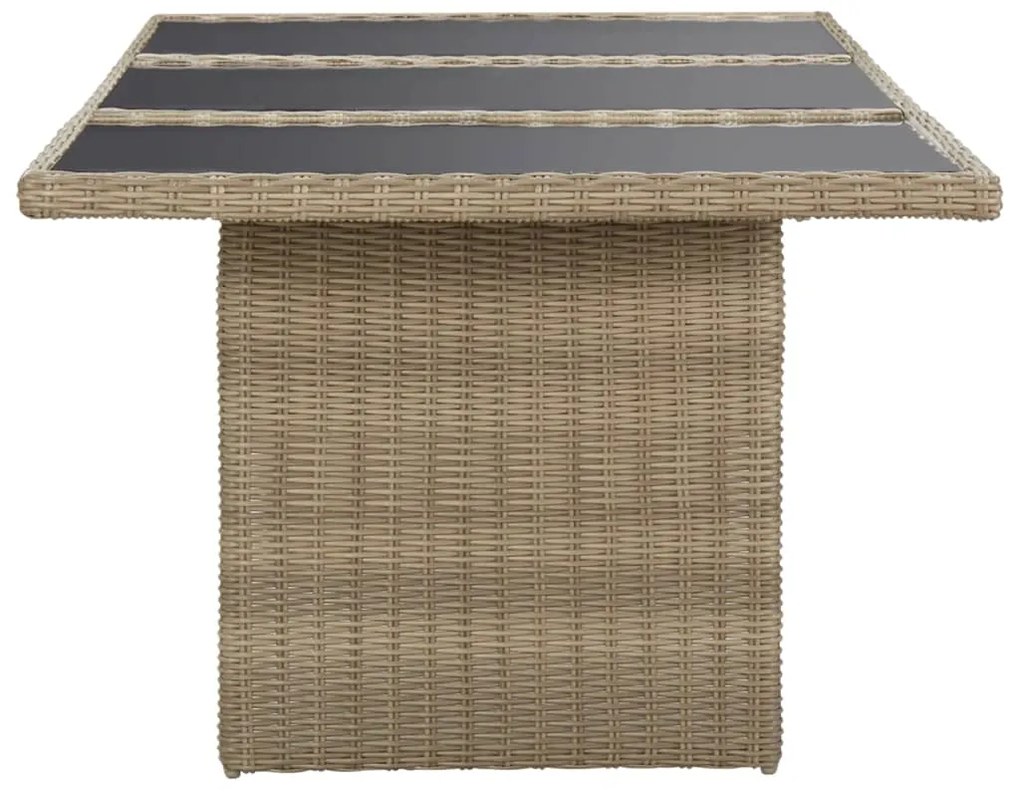 Mesa de jantar jardim 200x100x74 cm vidro e vime PE castanho