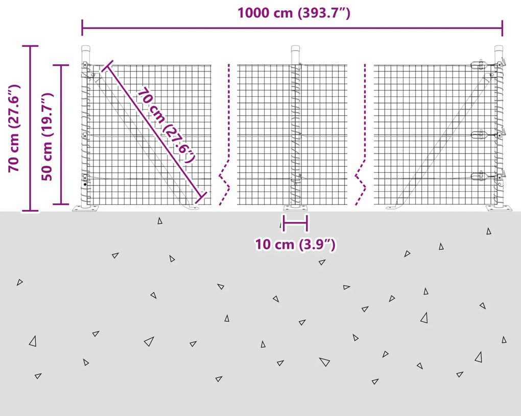 Conjunto de Poste de Cerca Conjunto de 2 Aço galvanizado 10 x 0.5 m