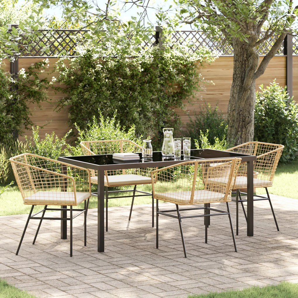 vidaXL Conjunto de Jantar de Jardim de 5 Peças com Almofadas Marrom Rattan Poliéster
