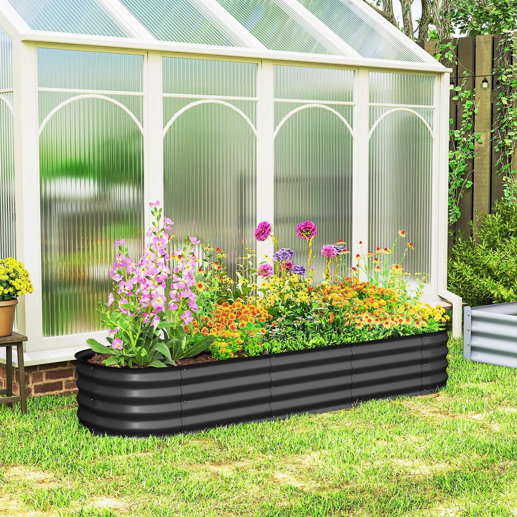 Floreira elevada de jardim em aço, modular, para legumes, plantas e flores, 195 x 62 x 30 cm, cinzento